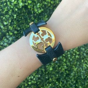 Tory Burch Black Leather Cuff Bracelet